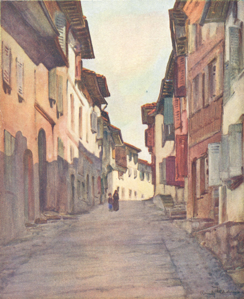 PYRÉNÉES-ATLANTIQUES. Street in old Town, St Jean-Pied-de-Port 1921 print